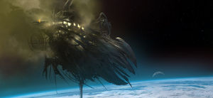 Набросок к фильму «Звёздный путь», художник Джеймс Клайн — «Нарада» у Земли